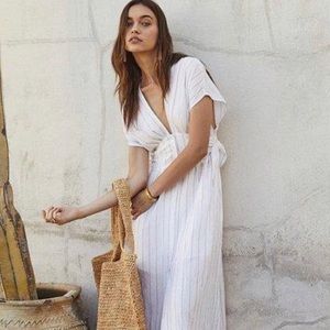 SOLD ASTR Sierra White Taupe Striped Midi Dress S